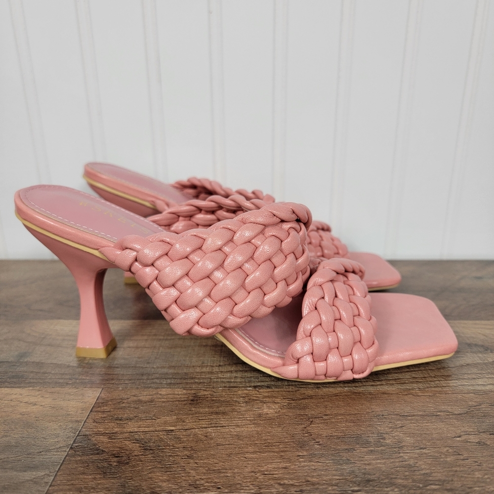 🆕️WSKEISP Square Toe Braided Slip-on Heels